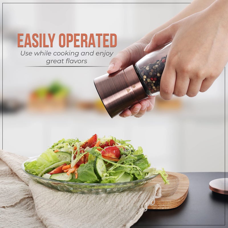 Kitchen & Go Copper Pepper Grinder or Pepper Mill, Manual Salt Grinder Refillable with Adjustable Coarseness, Black Pepper Grinder Made of Stainless Steel, Himalayan Salt and Sea Salt Grinder - Image 3